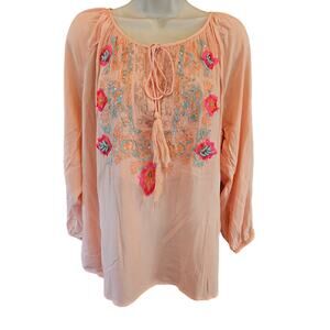 Kyra viscose bamboo peasant sequin detail tunic size Large career tunicl pink ^